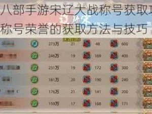 天龙八部手游宋辽大战称号获取攻略：揭秘称号荣誉的获取方法与技巧