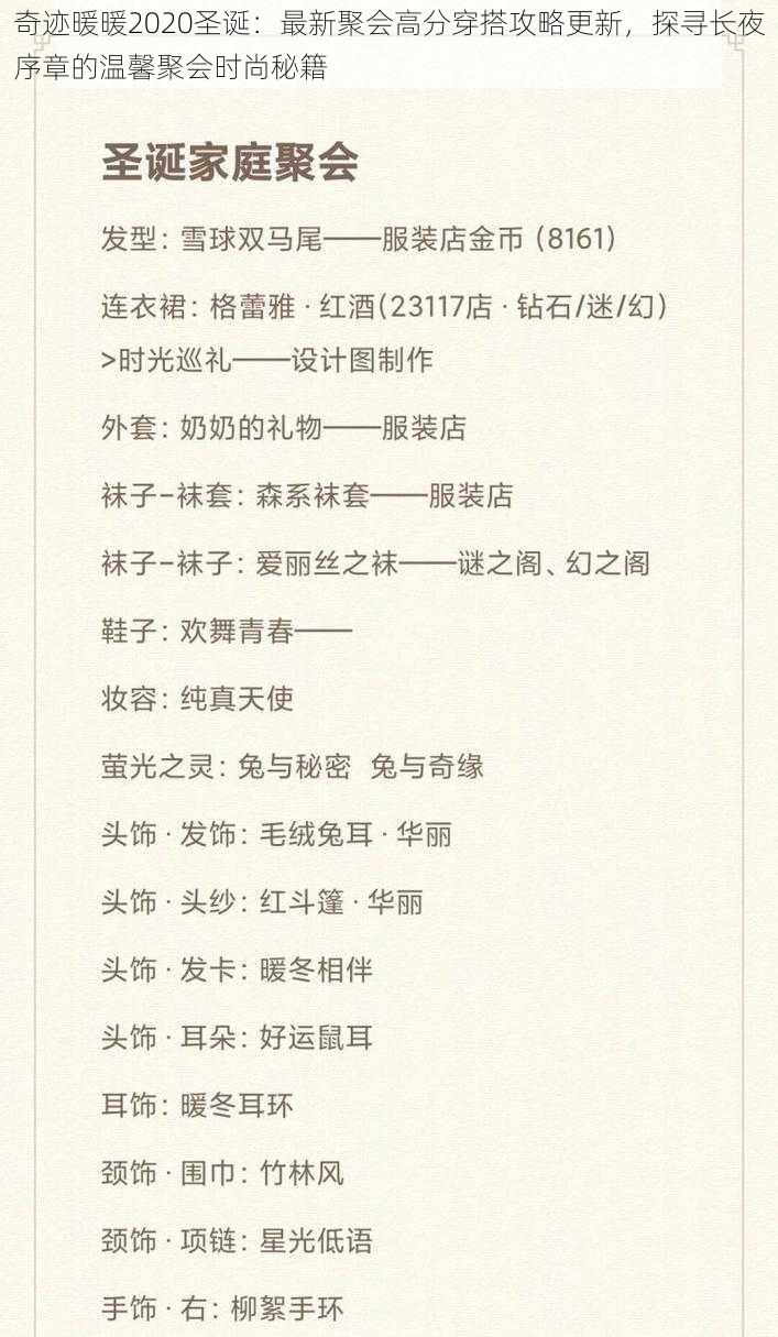 奇迹暖暖2020圣诞:最新聚会高分穿搭攻略更新,探寻长夜序章的温馨聚会时尚秘籍