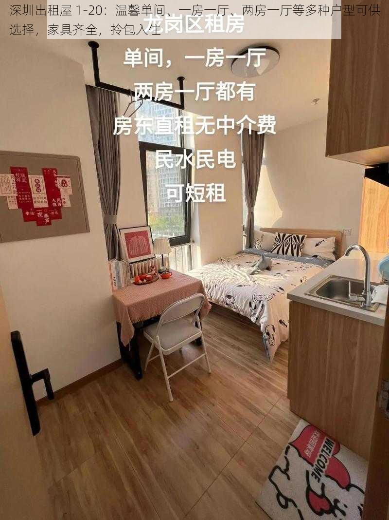 深圳出租屋 1-20：温馨单间、一房一厅、两房一厅等多种户型可供选择，家具齐全，拎包入住