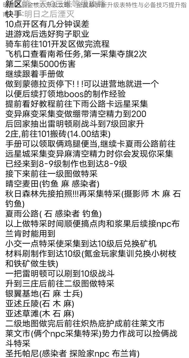 明日之后金核心升级攻略：全面解析新升级表特性与必备技巧提升指南