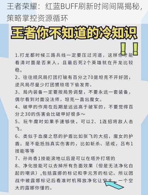 王者荣耀：红蓝BUFF刷新时间间隔揭秘，策略掌控资源循环