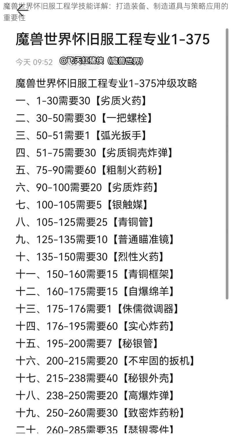 魔兽世界怀旧服工程学技能详解：打造装备、制造道具与策略应用的重要性