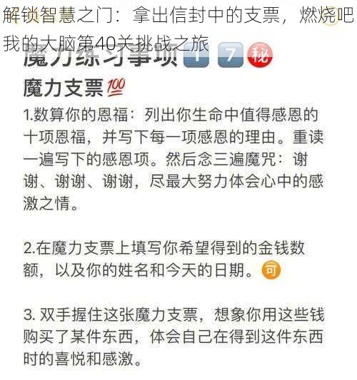 解锁智慧之门：拿出信封中的支票，燃烧吧我的大脑第40关挑战之旅