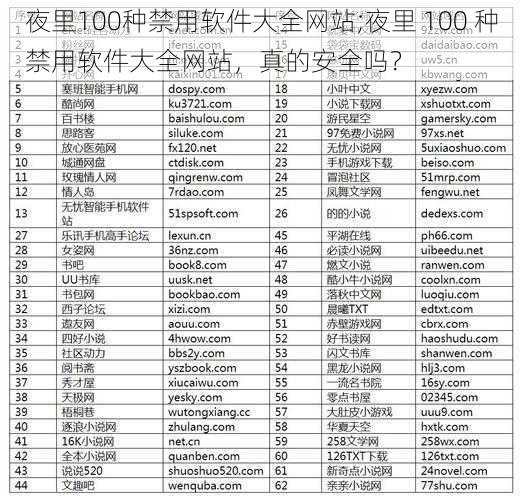 夜里100种禁用软件大全网站;夜里 100 种禁用软件大全网站，真的安全吗？