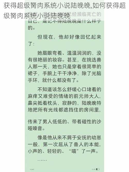 获得超级胬肉系统小说陆晚晚,如何获得超级胬肉系统小说陆晚晚