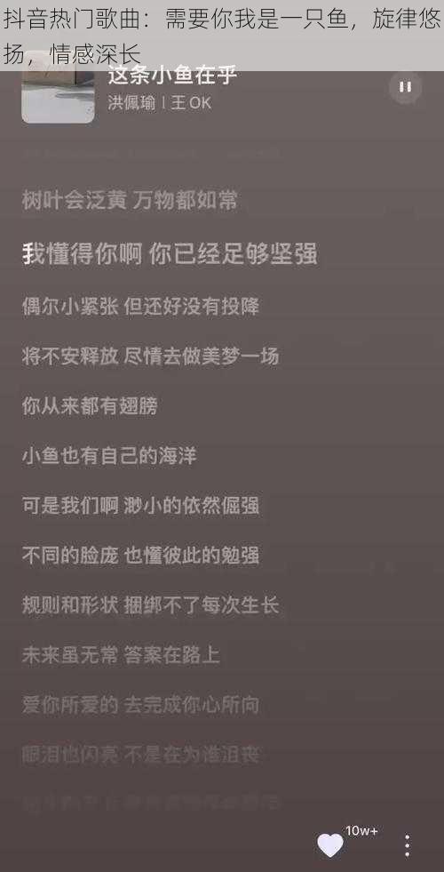 抖音热门歌曲：需要你我是一只鱼，旋律悠扬，情感深长