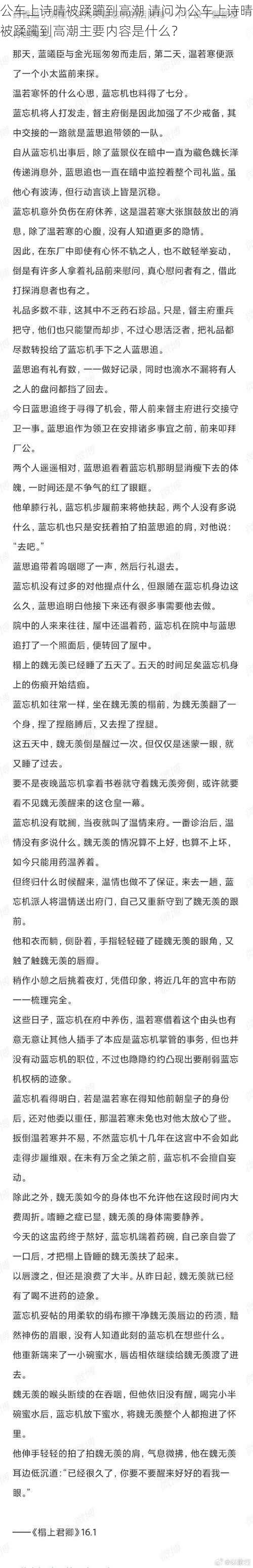 公车上诗晴被蹂躏到高潮 请问为公车上诗晴被蹂躏到高潮主要内容是什么？