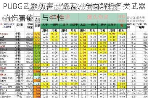 PUBG武器伤害一览表：全面解析各类武器的伤害能力与特性