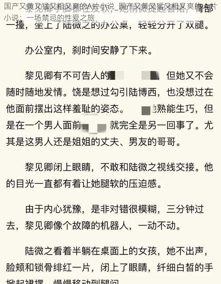 国产又黄又猛又粗又爽的A片小说_国产又黄又猛又粗又爽的 A 片小说：一场禁忌的性爱之旅