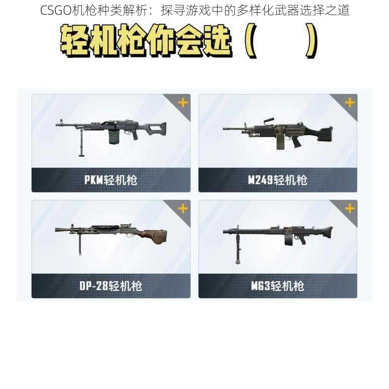 CSGO机枪种类解析：探寻游戏中的多样化武器选择之道