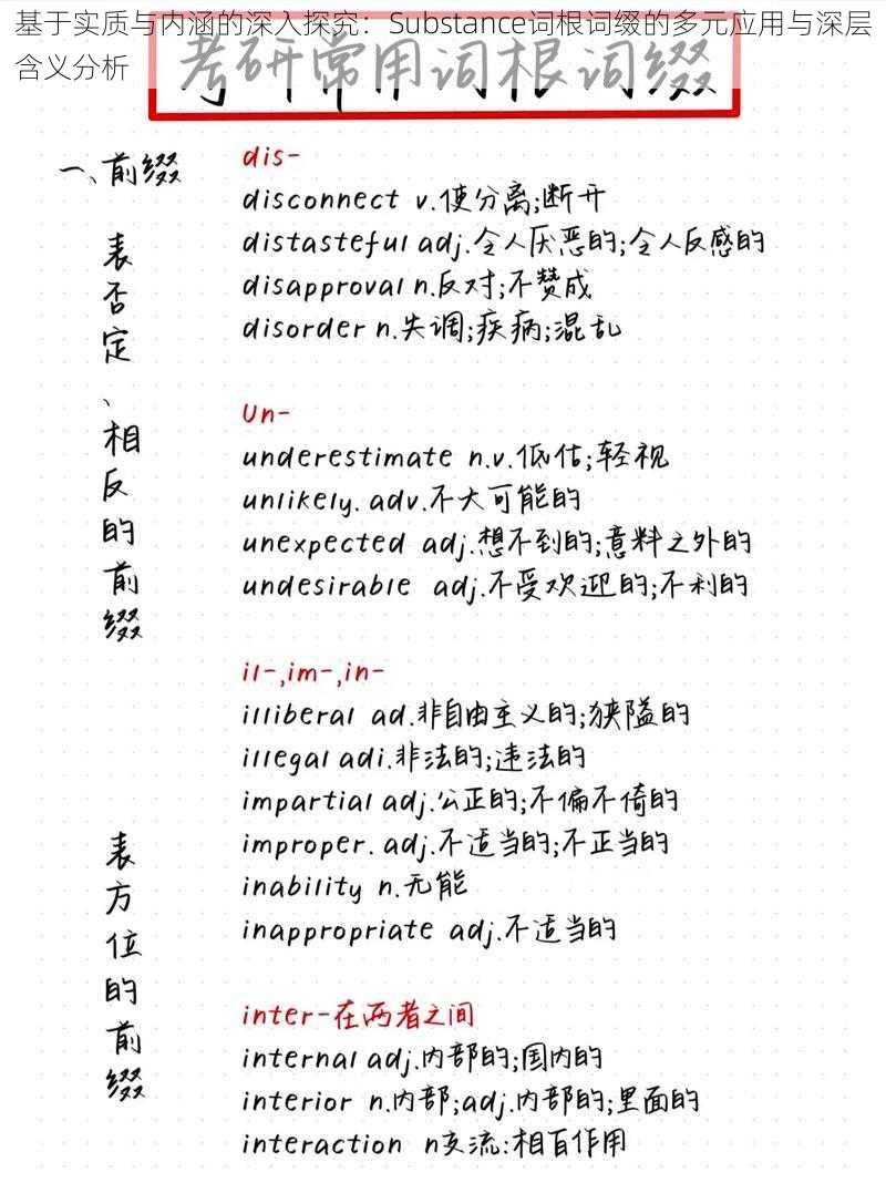 基于实质与内涵的深入探究：Substance词根词缀的多元应用与深层含义分析