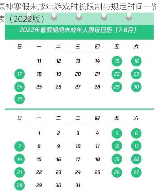 原神寒假未成年游戏时长限制与规定时间一览表（2022版）